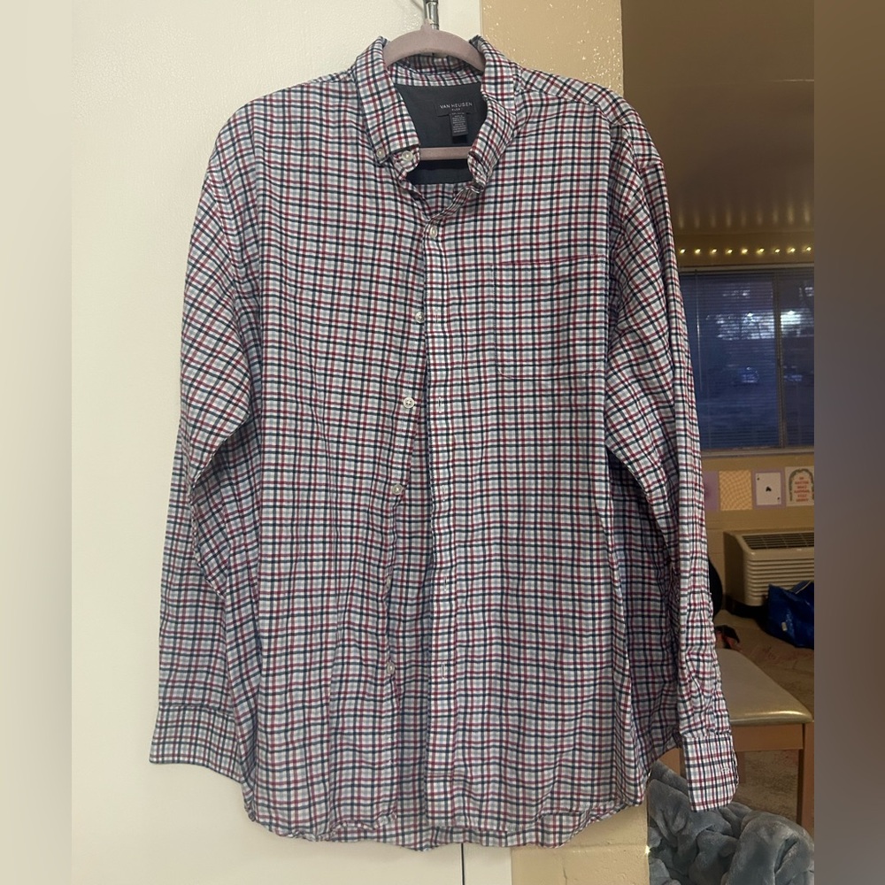 Van Heusen Men's Checkered Shirt - Red, Blue, White